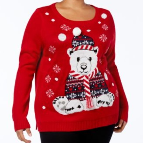 Karen Scott Red Amore Holiday Polar Bear Sweater - Picture 1 of 5